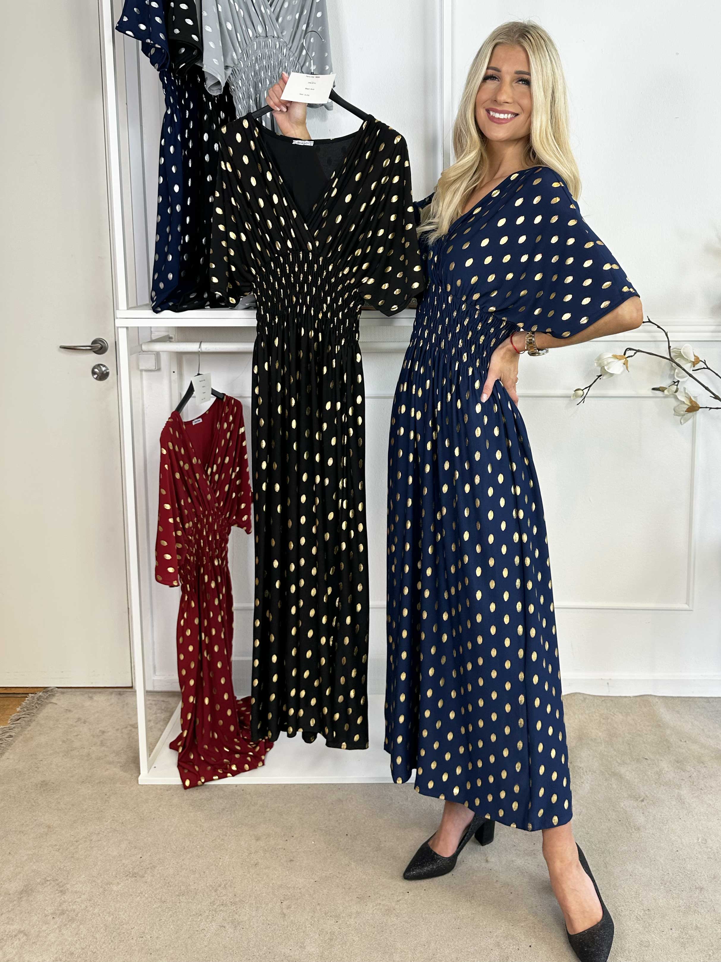 Pams Dot - Lang elastisk kjole med prikket detaljer